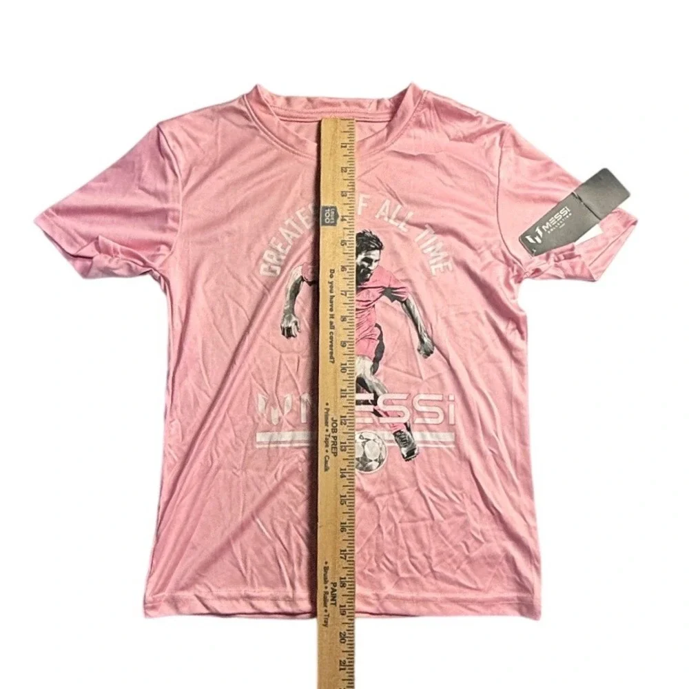 Messi Collection Pink Greatest of All Time Graphic Soccer T-Shirt Size 7-2321